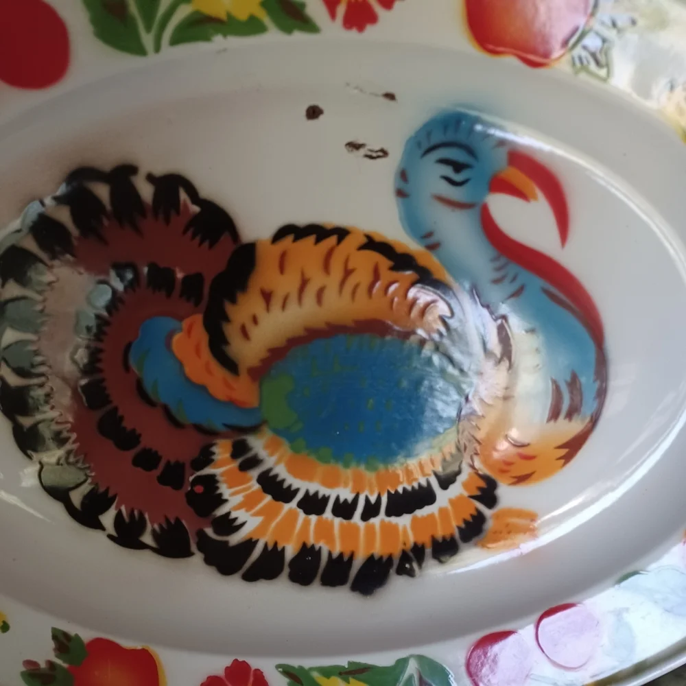 Vintage large enamel turkey tray, serving tray fall decorations